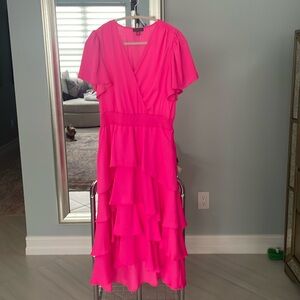 Vince Camuto Hot pink ruffle dress M